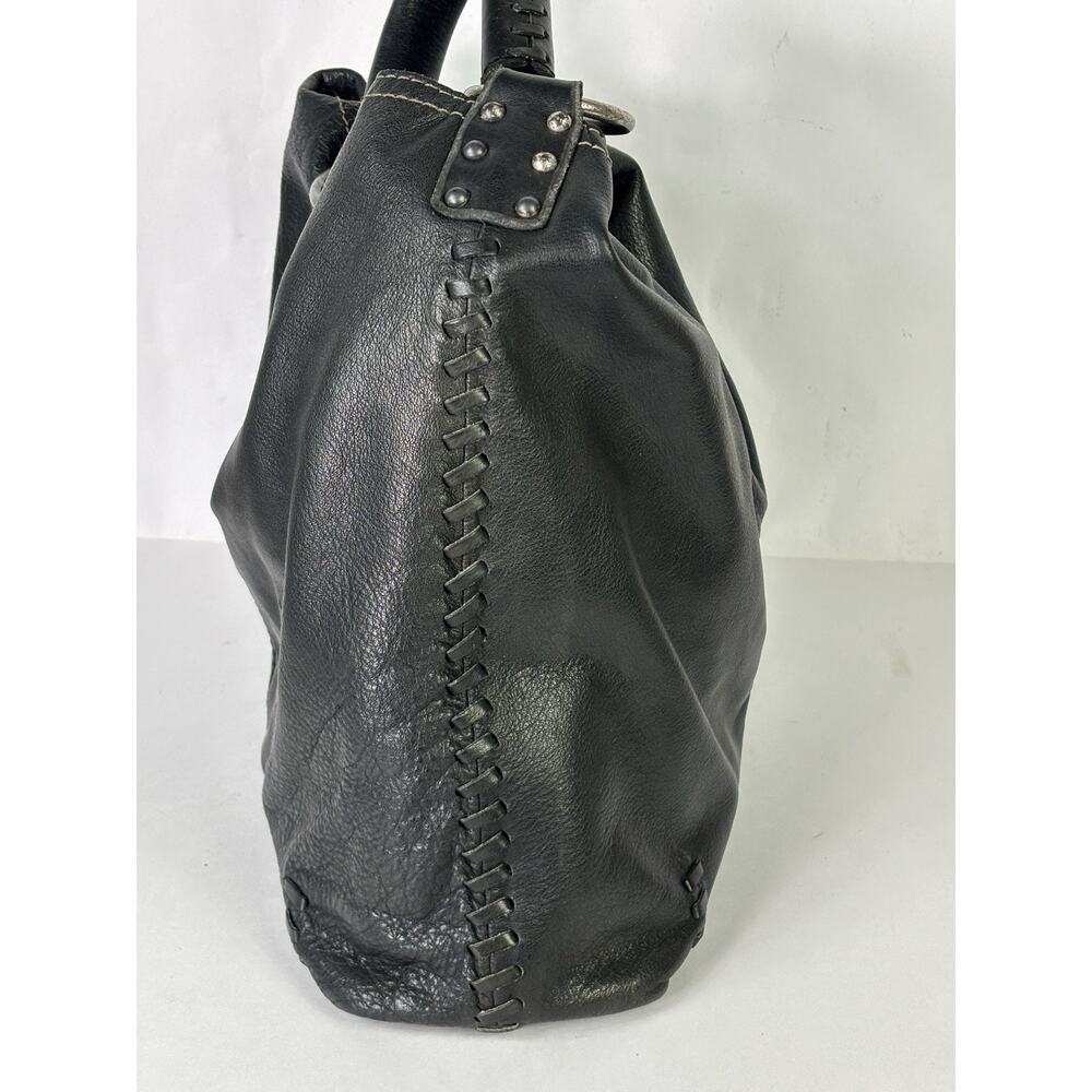 LUCKY BRAND Y2K Vintage Slouchy Whipstitch Hobo Shoulder Bag Black Leather - Picture 4 of 16